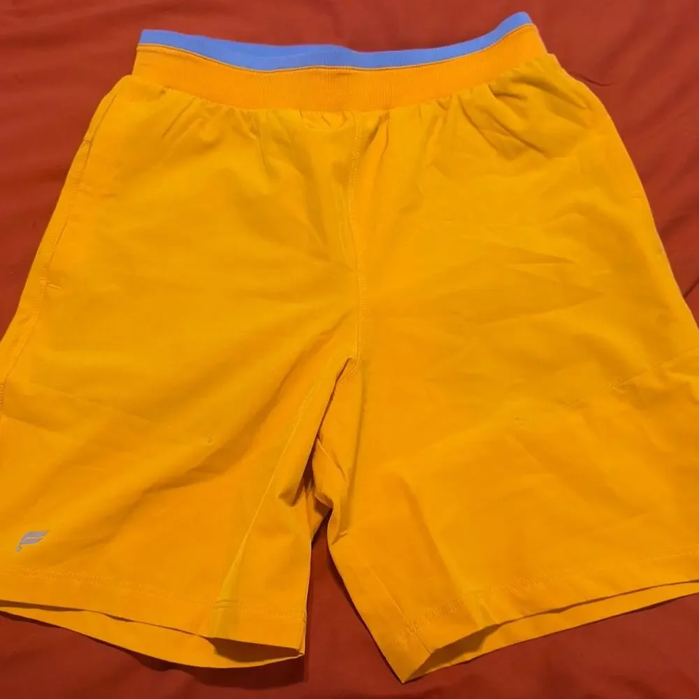 New Fabletics Fundamental II Shorts XS 7” Unlined Yellow Gold Baby Blue NWT